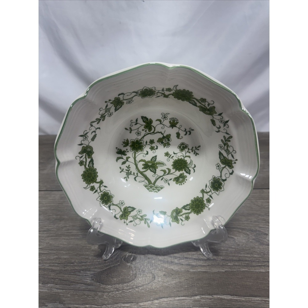 Woolworth's Korea Cereal Bowl Green Floral Scalloped Edge 7 1/4"